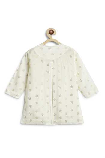 Buy_Tiber Taber_Cream Viscose, Cotton Foil Print Rose Motif Kurta And Pyjama Set _Online_at_Aza_Fashions