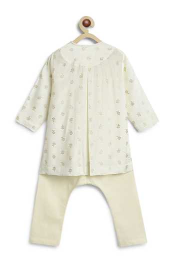 Tiber Taber Foil Print Rose Motif Kurta & Pyjama Set 