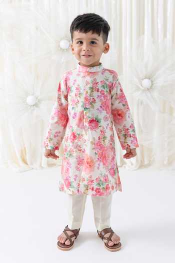 Tiber Taber Floral Print Cotton Kurta & Pant Set