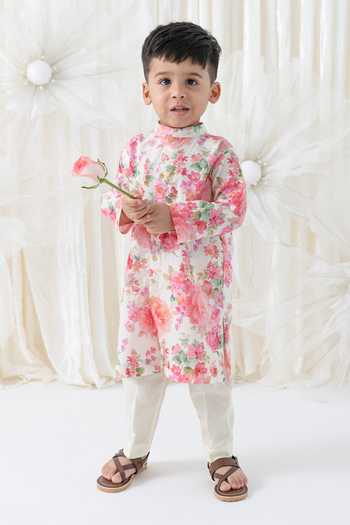 Shop Tiber Taber Cream Cotton Floral Print Kurta And Pant Set Online at Aza Fashions Shop_Tiber Taber_Cream Cotton Floral Print Kurta And Pant Set _Online_at_Aza_Fashions