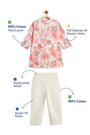 Tiber Taber Cream Cotton Floral Print Kurta And Pant Set at Aza Fashions Tiber Taber_Cream Cotton Floral Print Kurta And Pant Set _at_Aza_Fashions