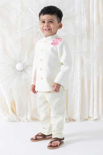 Shop_Tiber Taber_Cream Viscose Embroidery Bandhgala And Pant Set 