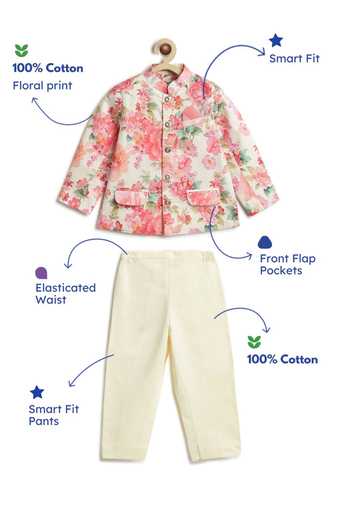 Shop Tiber Taber Cream Cotton Floral Print Bandhgala And Pant Set Online at Aza Fashions Shop_Tiber Taber_Cream Cotton Floral Print Bandhgala And Pant Set _Online_at_Aza_Fashions