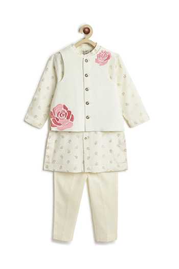 Shop Tiber Taber Cream Viscose, Cotton Embroidery Bundi And Kurta Set Online at Aza Fashions Shop_Tiber Taber_Cream Viscose, Cotton Embroidery Bundi And Kurta Set _Online_at_Aza_Fashions