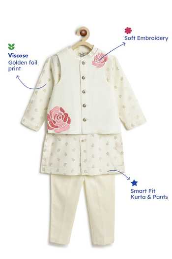 Buy Tiber Taber Cream Viscose, Cotton Embroidery Bundi And Kurta Set Buy_Tiber Taber_Cream Viscose, Cotton Embroidery Bundi And Kurta Set