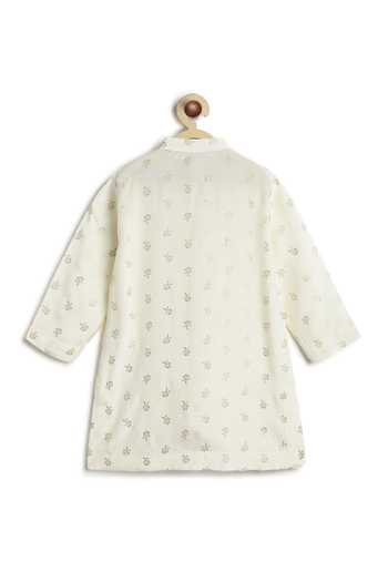 Buy_Tiber Taber_Cream Viscose, Cotton Floral Print Bundi And Kurta Set _Online_at_Aza_Fashions
