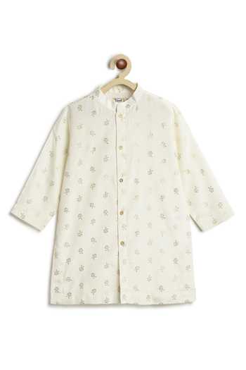 Shop_Tiber Taber_Cream Viscose, Cotton Floral Print Bundi And Kurta Set _Online_at_Aza_Fashions