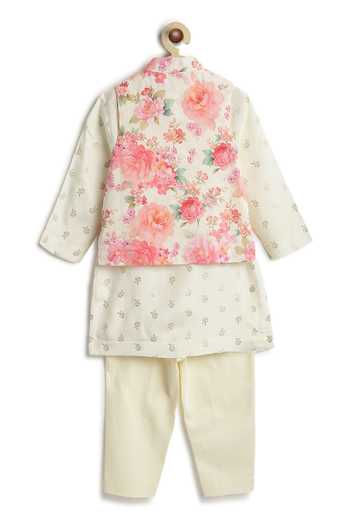 Tiber Taber Floral Print Bundi & Kurta Set 