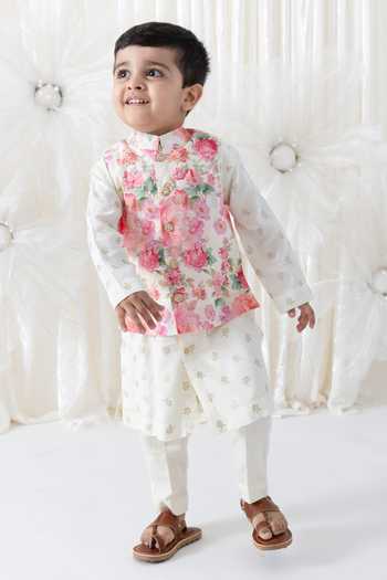 Tiber Taber Floral Print Bundi & Kurta Set 
