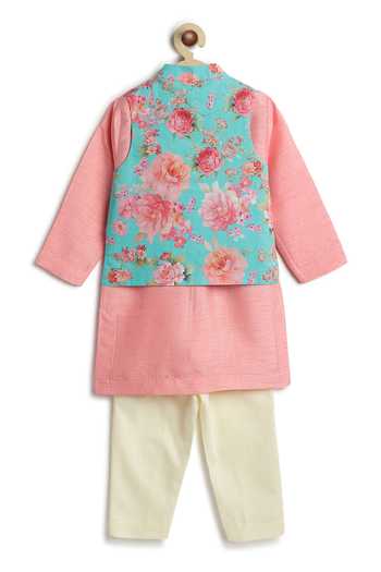 Tiber Taber Floral Print Bundi & Kurta Set 