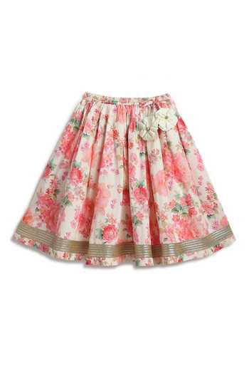 Shop_Tiber Taber_Cream Cotton, Viscose Floral Print Lehenga Set _Online_at_Aza_Fashions
