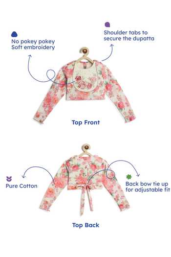 Tiber Taber_Cream Cotton, Viscose Floral Print Lehenga Set _at_Aza_Fashions