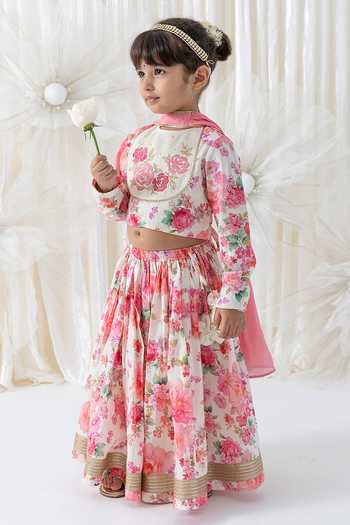 Tiber Taber Floral Print Cotton Lehenga Set 