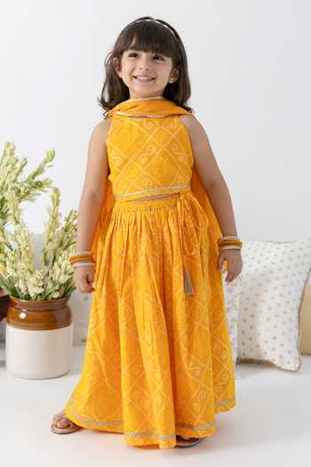 Tiber Taber Bandhani Print Cotton Lehenga Set 