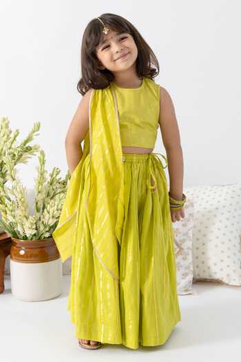Tiber Taber Lurex Stripe Print Cotton Lehenga Set 