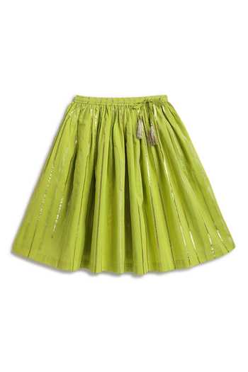 Tiber Taber Green Cotton, Viscose Lurex Stripe Print Lehenga Set at Aza Fashions Tiber Taber_Green Cotton, Viscose Lurex Stripe Print Lehenga Set _at_Aza_Fashions