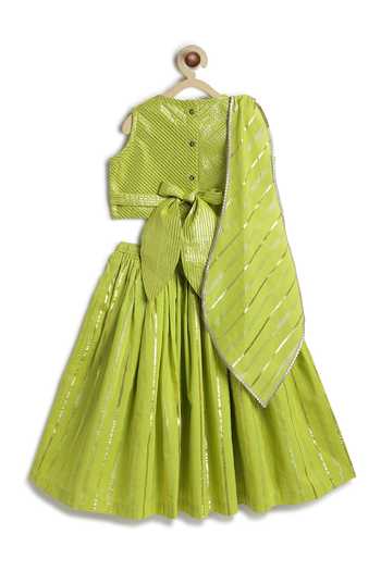 Tiber Taber Lurex Stripe Print Cotton Lehenga Set 