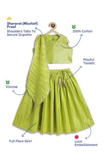 Buy Tiber Taber Green Cotton, Viscose Lurex Stripe Print Lehenga Set Buy_Tiber Taber_Green Cotton, Viscose Lurex Stripe Print Lehenga Set