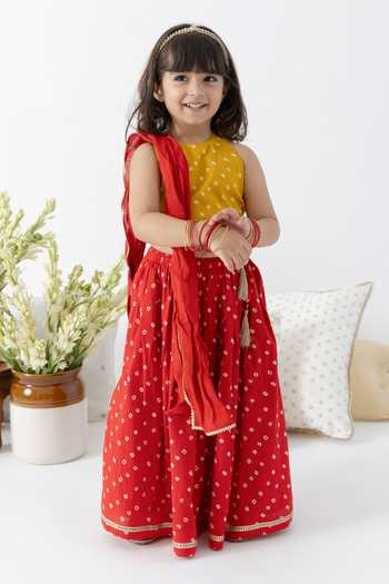 Tiber Taber Bandhani Print Cotton Lehenga Set 