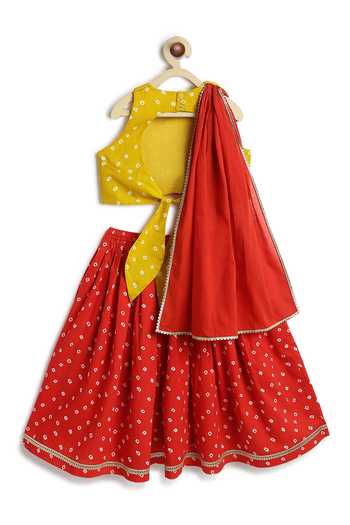 Tiber Taber Bandhani Print Cotton Lehenga Set 