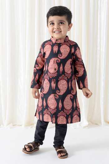 Tiber Taber Paisley Print Cotton Kurta Set 