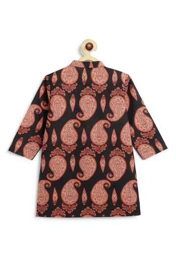 Shop Tiber Taber Black Cotton Paisley Print Kurta Set Shop_Tiber Taber_Black Cotton Paisley Print Kurta Set