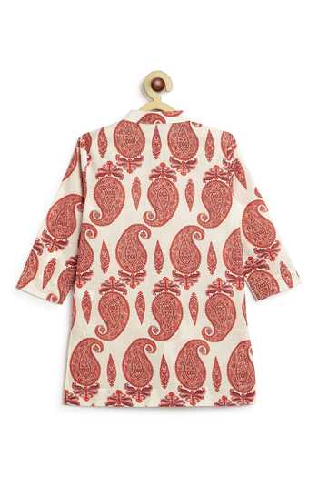 Tiber Taber Cream Cotton Paisley Print Kurta And Churidar Set at Aza Fashions Tiber Taber_Cream Cotton Paisley Print Kurta And Churidar Set _at_Aza_Fashions