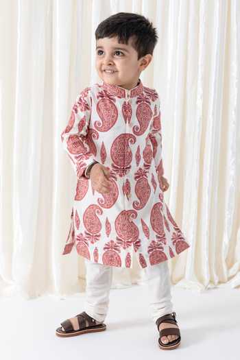 Buy Tiber Taber Cream Cotton Paisley Print Kurta And Churidar Set Buy_Tiber Taber_Cream Cotton Paisley Print Kurta And Churidar Set