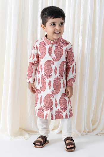 Tiber Taber Paisley Print Cotton Kurta & Churidar Set 