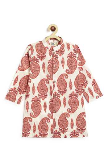 Shop Tiber Taber Cream Cotton Paisley Print Kurta And Churidar Set Shop_Tiber Taber_Cream Cotton Paisley Print Kurta And Churidar Set