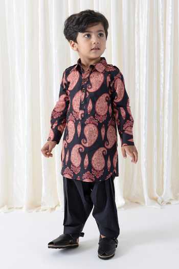 Tiber Taber Paisley Print Cotton Kurta & Salwar Set
