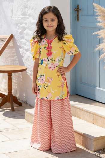 FAYON KIDS Yellow Printed Kurta & Palazzo Set