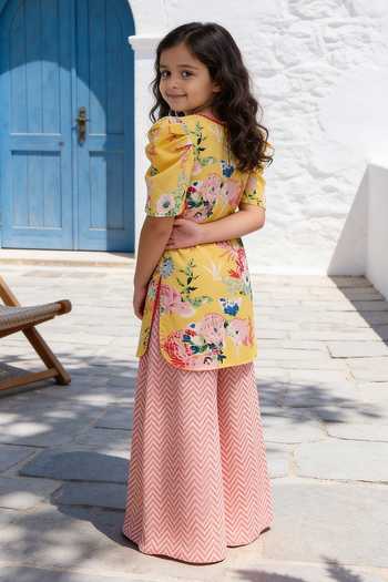 FAYON KIDS Yellow Printed Kurta & Palazzo Set