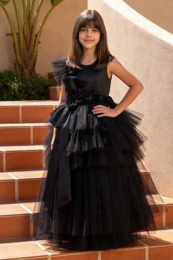 FAYON KIDS Bloom & Bow Black Gown 