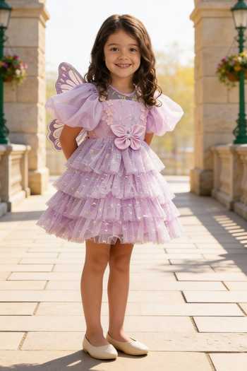 FAYON KIDS Lilac Butterfly Embroidered Frock 