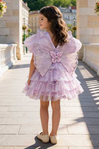 FAYON KIDS Lilac Butterfly Embroidered Frock 