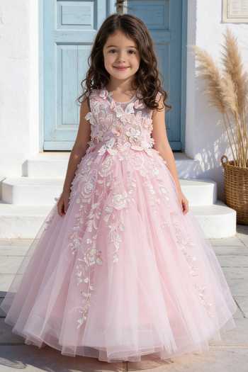 FAYON KIDS Floral Embroidered Gown 