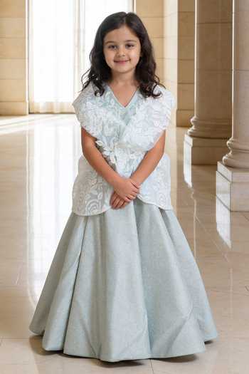 FAYON KIDS Floral Embroidered Lycra Gown 