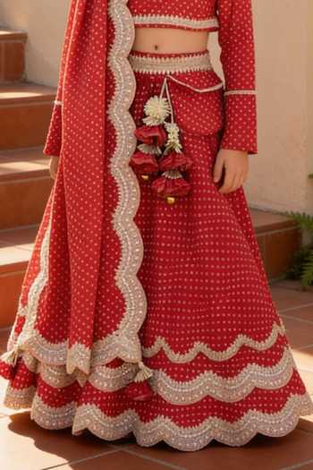 Buy FAYON KIDS Red Satin Bandhej Pattern Lehenga Set Online at Aza Fashions Buy_FAYON KIDS_Red Satin Bandhej Pattern Lehenga Set _Online_at_Aza_Fashions