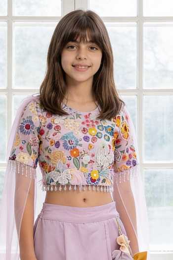 FAYON KIDS Pink Organza Blossom Embroidered Lehenga And Blouse Set Online at Aza Fashions FAYON KIDS_Pink Organza Blossom Embroidered Lehenga And Blouse Set _Online_at_Aza_Fashions