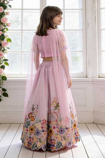 FAYON KIDS Blossom Embroidered Lehenga & Blouse Set 