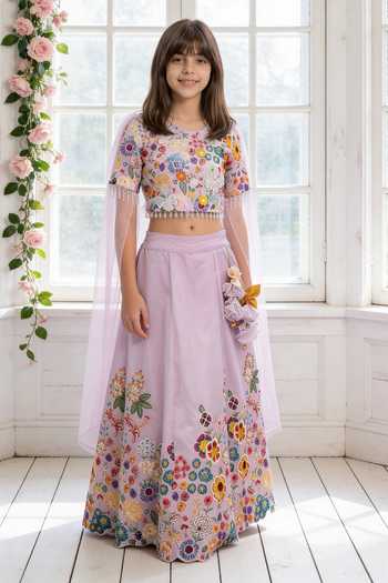 FAYON KIDS Blossom Embroidered Lehenga & Blouse Set 