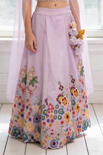 Buy FAYON KIDS Pink Organza Blossom Embroidered Lehenga And Blouse Set Online at Aza Fashions Buy_FAYON KIDS_Pink Organza Blossom Embroidered Lehenga And Blouse Set _Online_at_Aza_Fashions