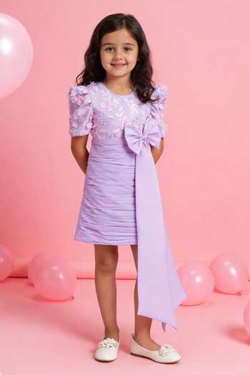 FAYON KIDS Lilac Embroidered Dress 