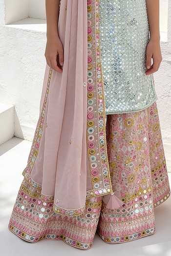 Shop FAYON KIDS Green Georgette Mbroidered Kurta Sharara Set Online at Aza Fashions Shop_FAYON KIDS_Green Georgette Mbroidered Kurta Sharara Set _Online_at_Aza_Fashions