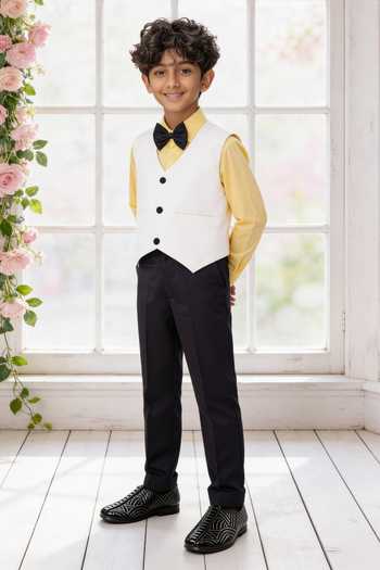 Buy_FAYON KIDS_Yellow Suiting Solid Waistcoat And Pant Set _Online_at_Aza_Fashions