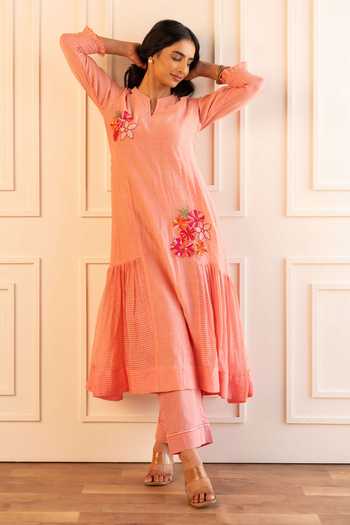 Gulabik Jaipur Manjari Handloom Chanderi Kurta & Pant Set 