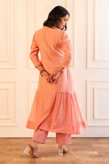 Gulabik Jaipur Manjari Handloom Chanderi Kurta & Pant Set 