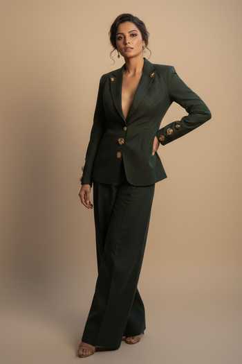 The Pretty Things by Priyanka B. Sahani Green Crepe Hand Embroidered Suit And Trouser Set Online at Aza Fashions The Pretty Things by Priyanka B. Sahani_Green Crepe Hand Embroidered Suit And Trouser Set _Online_at_Aza_Fashions
