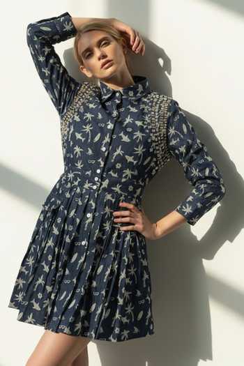 The Pretty Things by Priyanka B. Sahani Hand Embroidered Denim Shirt Dress 